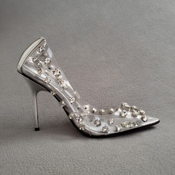 Good American Diamonds Forever Heel in Glass Size 5.5 GAME-WZ4 Silver Crystals - Picture 10 of 16
